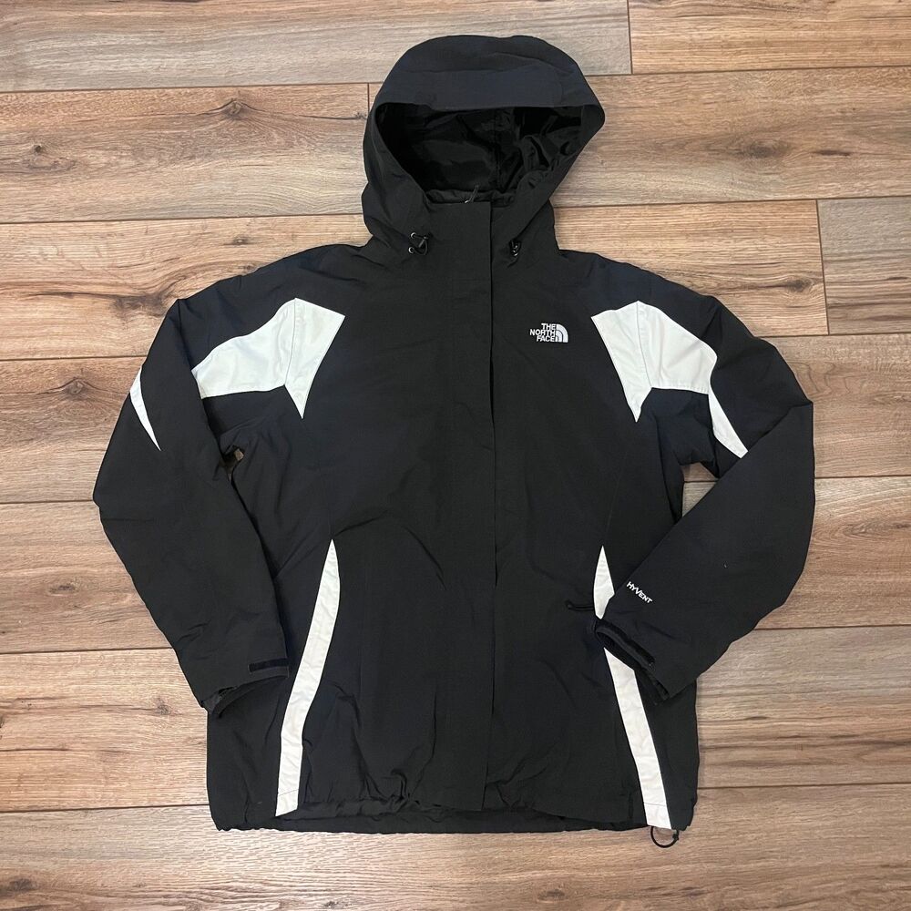 North Face Hyvent White Black Hooded Ski Jacket Winter Coat w/Liner Women's XL